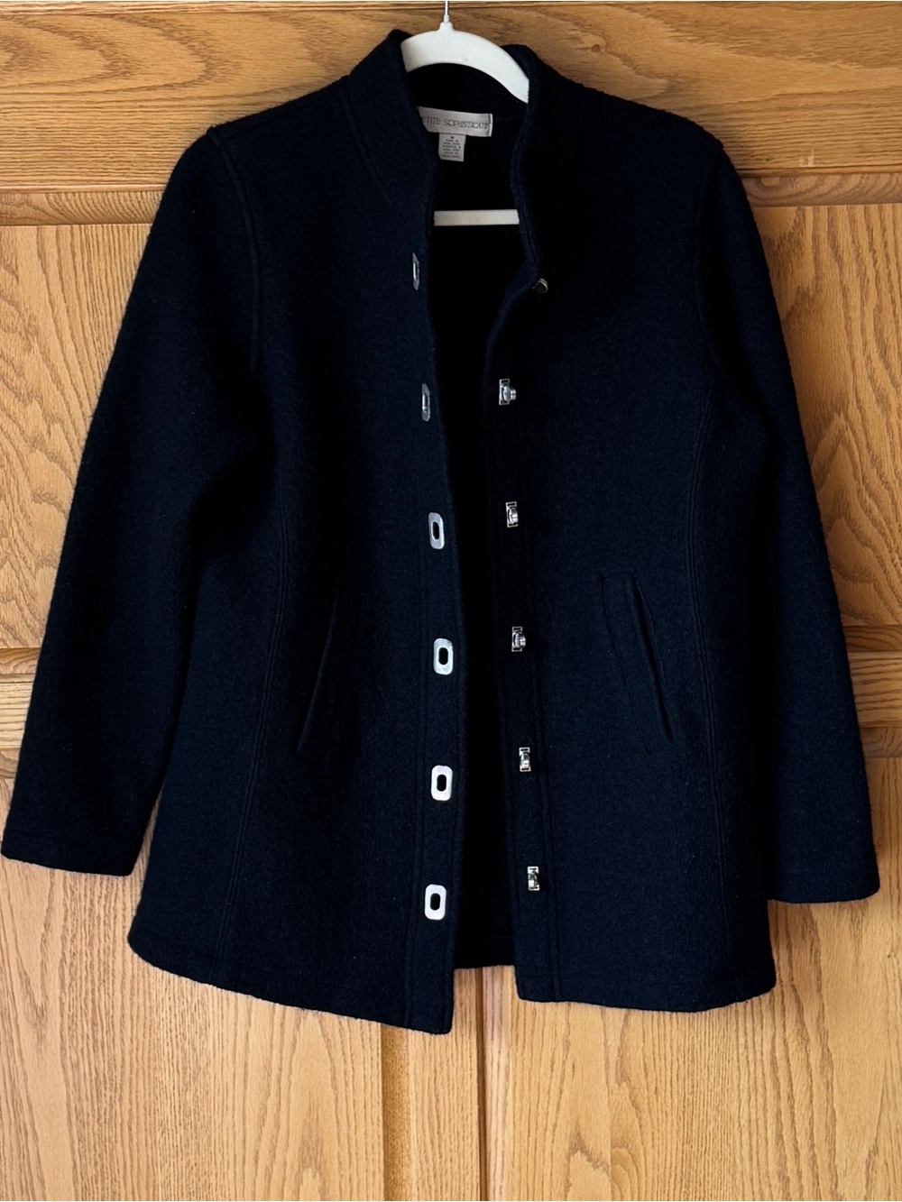 VTG Petite Sophisticate 100% Wool Black Stand-Collar Coat